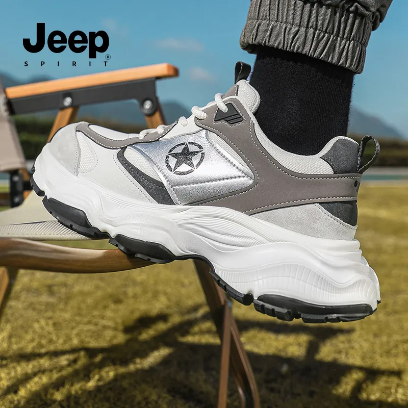 JEEP SPIRIT Breathable Height Increasing Low-Top Chunky Sneakers Men's White-11