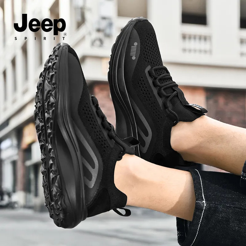 JEEP SPIRIT Cushioning, Slip Resistant, Breathable, Lightweight Low Top Running Shoes Men's Black-8