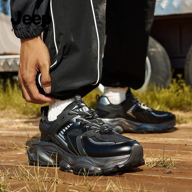 JEEP SPIRIT Slip Resistant, Breathable, Height Increasing Low Top Chunky Sneakers Men's Black-13