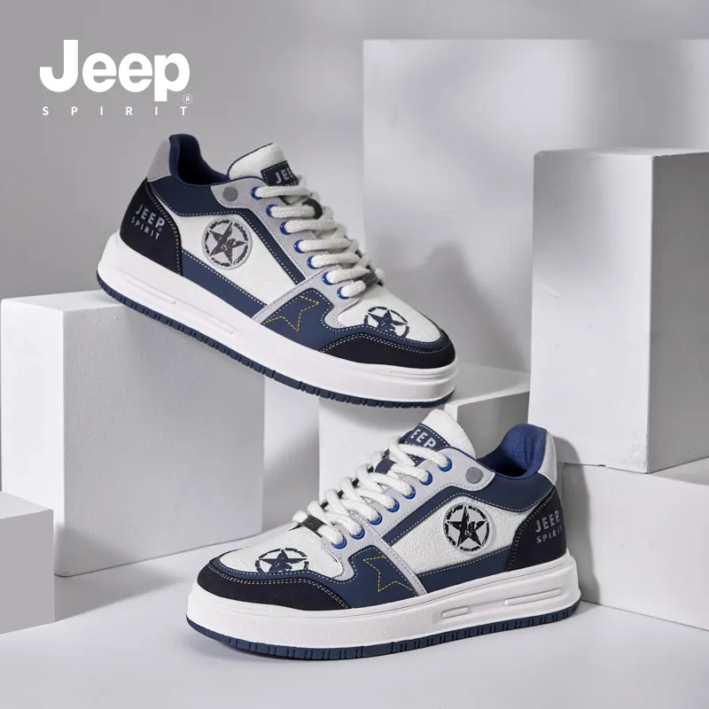 JEEP SPIRIT Skateboard Shoes Men Low Top Polar White Furious Sea Blue-11