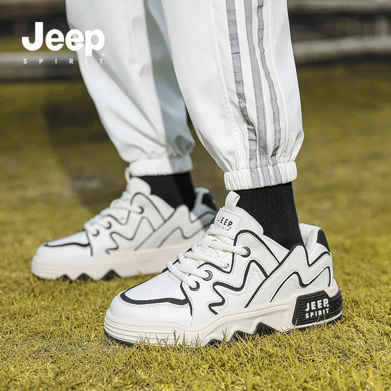 JEEP SPIRIT Slip Resistant Water Resistant Height Increasing Low Top Casual Skateboard Shoes Men White-10