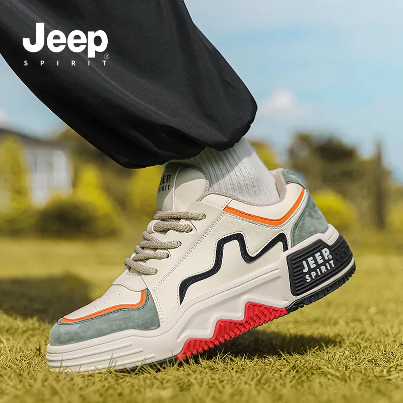 JEEP SPIRIT Anti Slip Wear Resistant Breathable Height Increasing Low Top Casual Skateboard Shoes Unisex Light Sandy-8