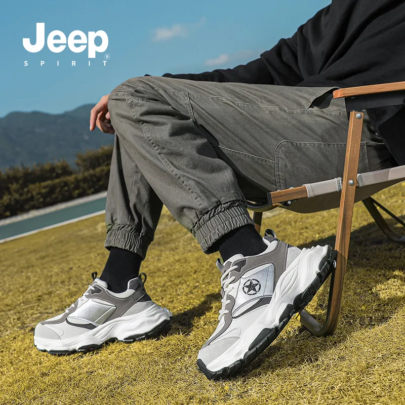 JEEP SPIRIT Breathable Height Increasing Low-Top Chunky Sneakers Men's White-10