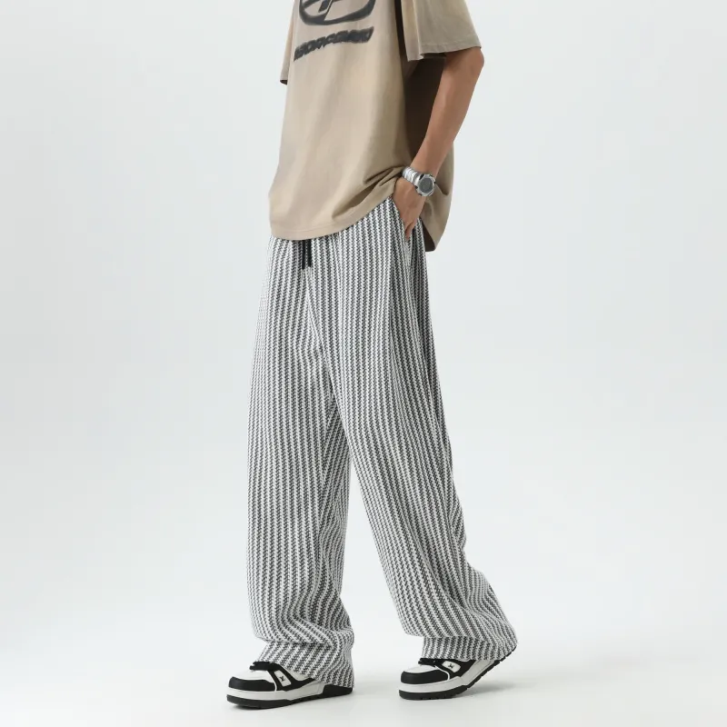 MXDT Casual Pants Unisex Black White Stripes-2