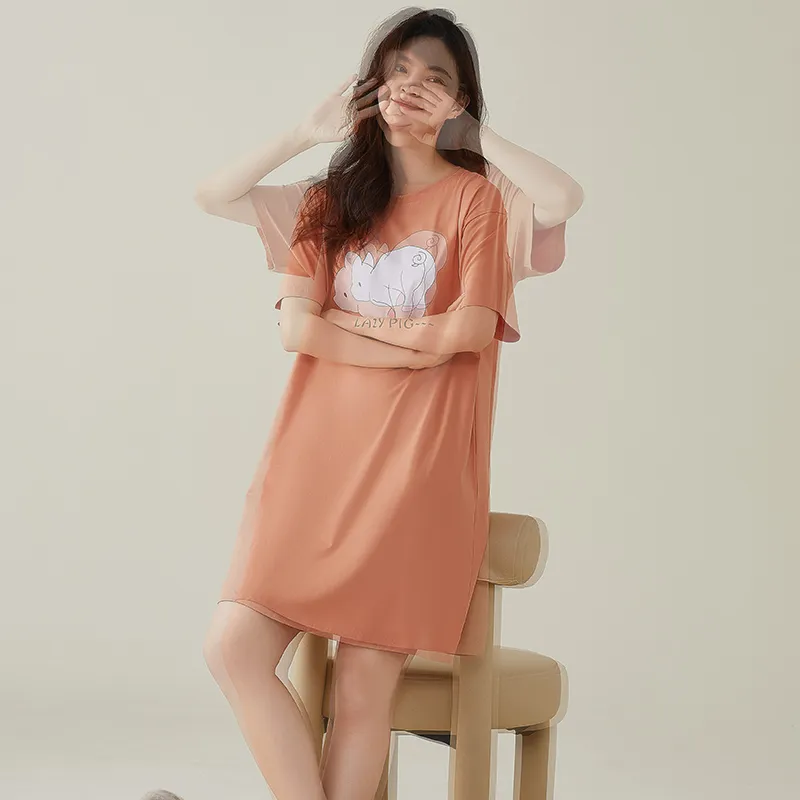 FENTENGCARE Nightgown Women's Orange Red-3