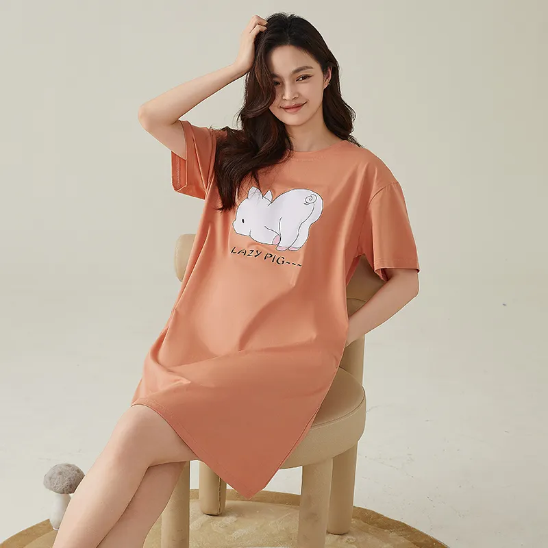 FENTENGCARE Nightgown Women's Orange Red-1
