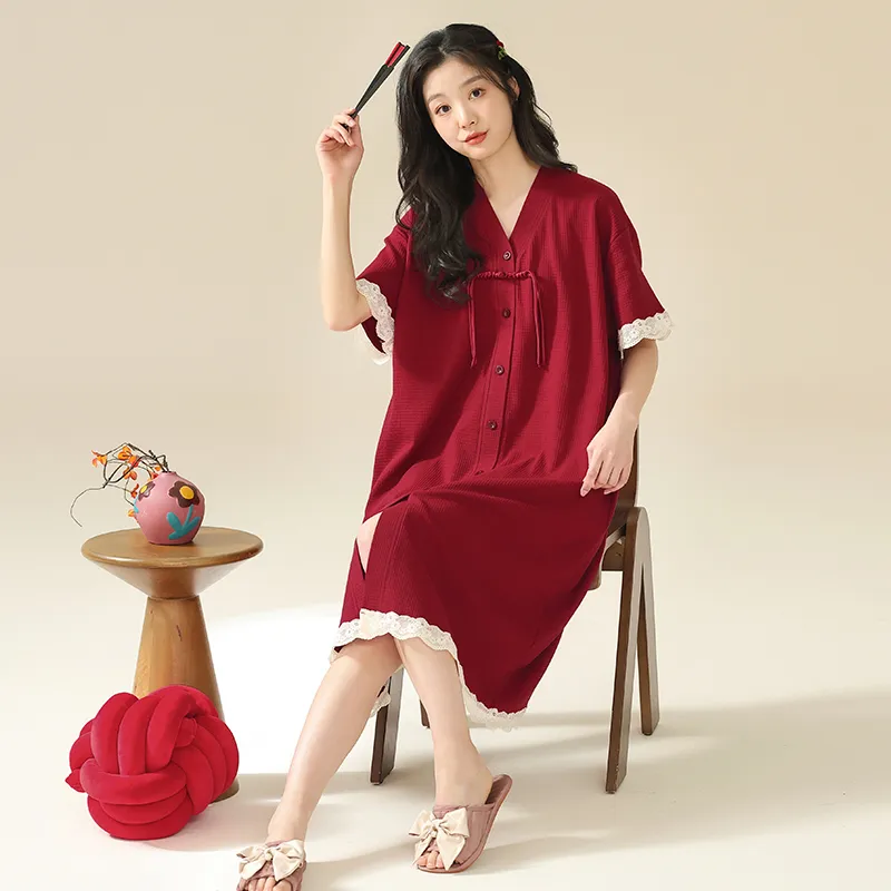 FENTENGCARE Nightgown Women's Red-6