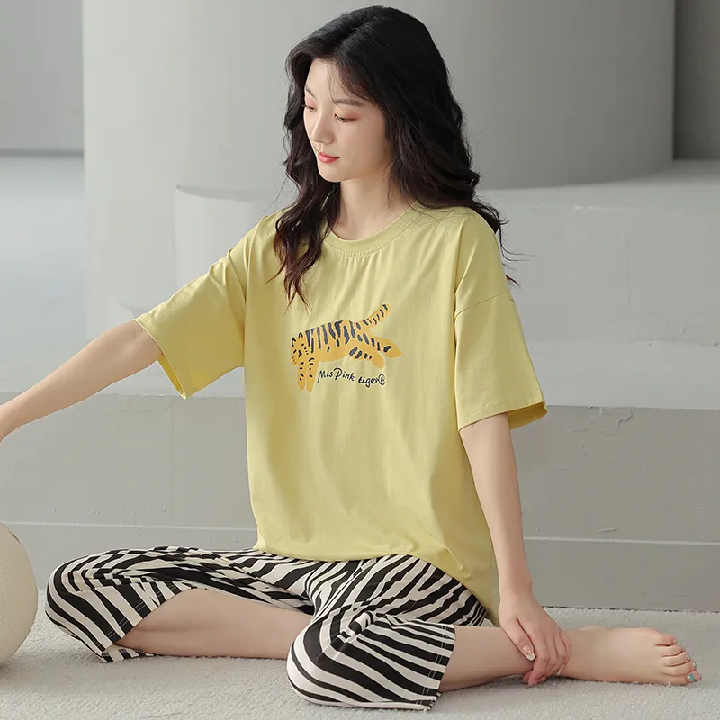 FENTENGCARE Pajama Set Women's Yellow Green-4