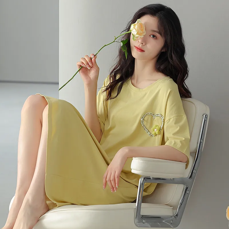 FENTENGCARE Nightgown Women's Green Yellow-4
