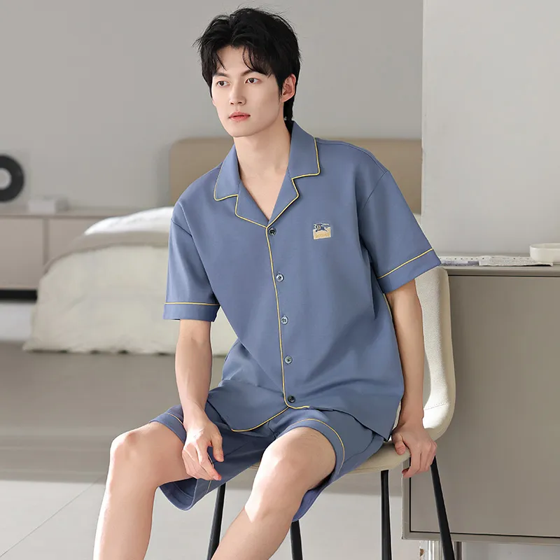 FENTENGCARE Pajama Set Men's Peacock Blue-5
