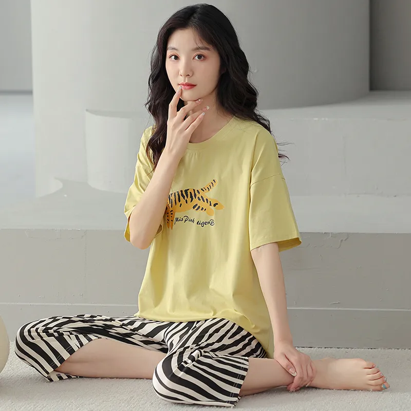 FENTENGCARE Pajama Set Women's Yellow Green-5