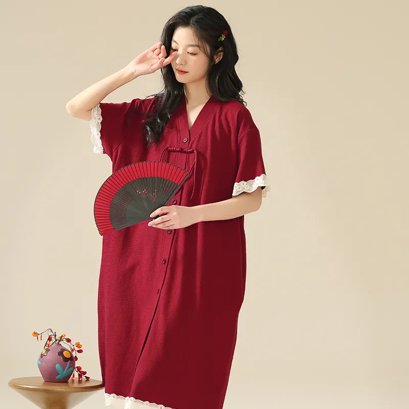 FENTENGCARE Nightgown Women's Red-3
