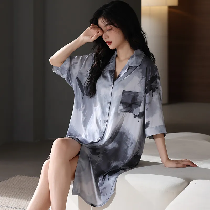 FENTENGCARE Nightgown Women's Navy Blue-3