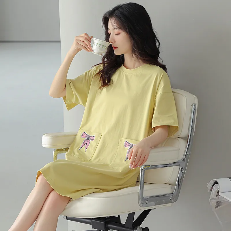 FENTENGCARE Nightgown Women's Green Yellow-5