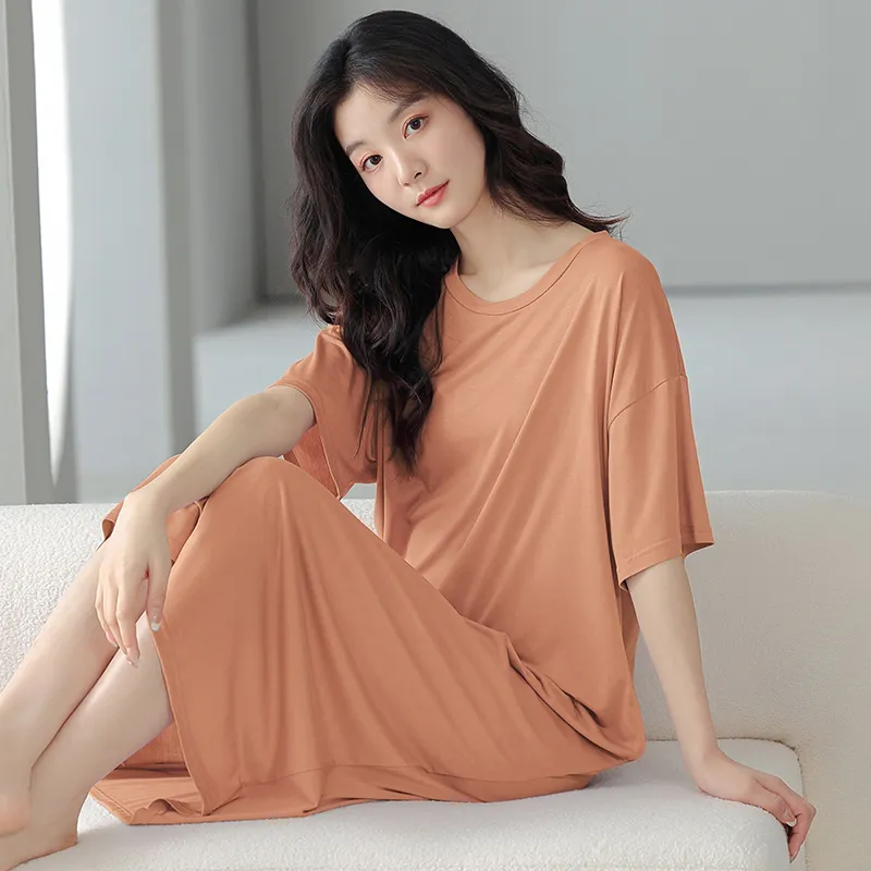 FENTENGCARE Nightgown Women's Orange Red-4