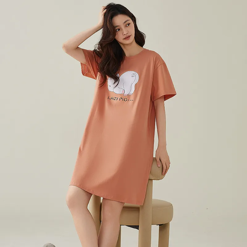 FENTENGCARE Nightgown Women's Orange Red-5