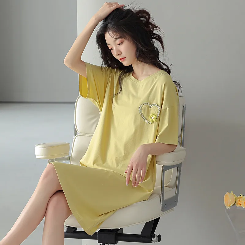 FENTENGCARE Nightgown Women's Green Yellow-3