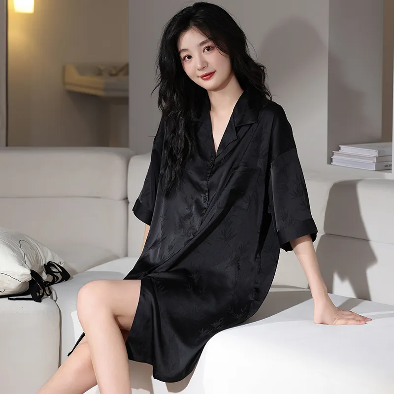 FENTENGCARE Nightgown Women's Black-4