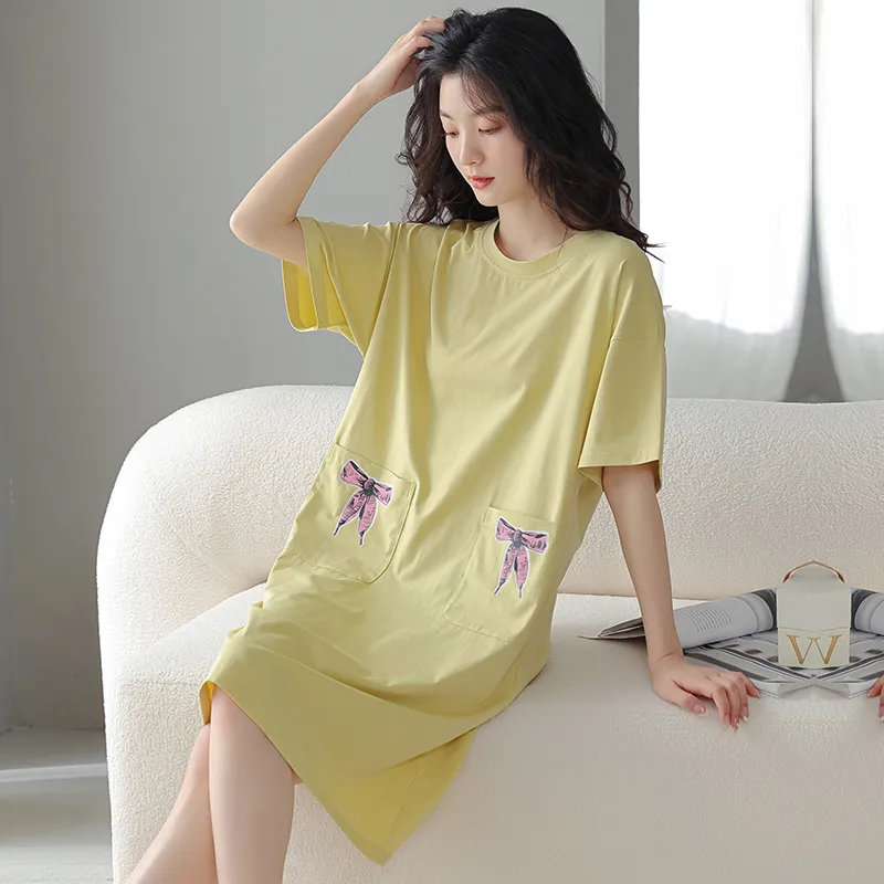 FENTENGCARE Nightgown Women's Green Yellow-4