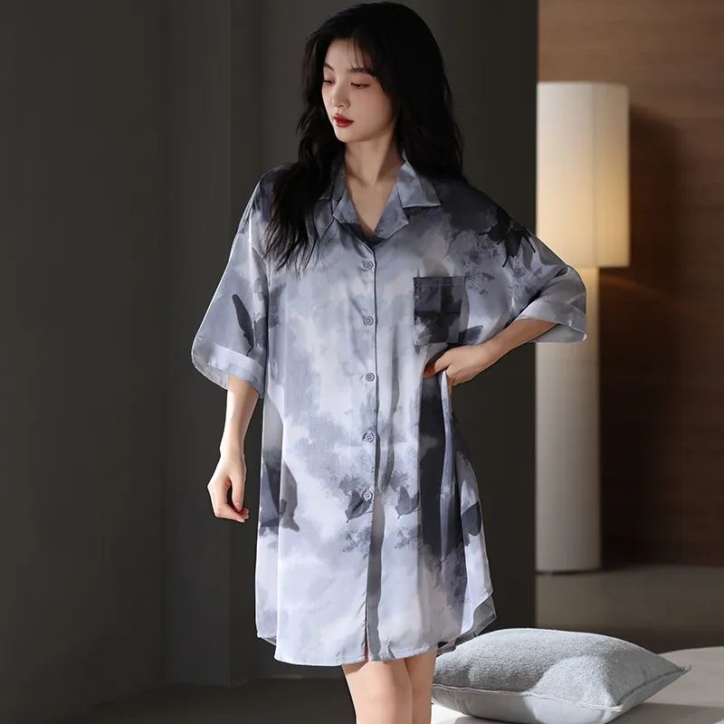FENTENGCARE Nightgown Women's Navy Blue-1