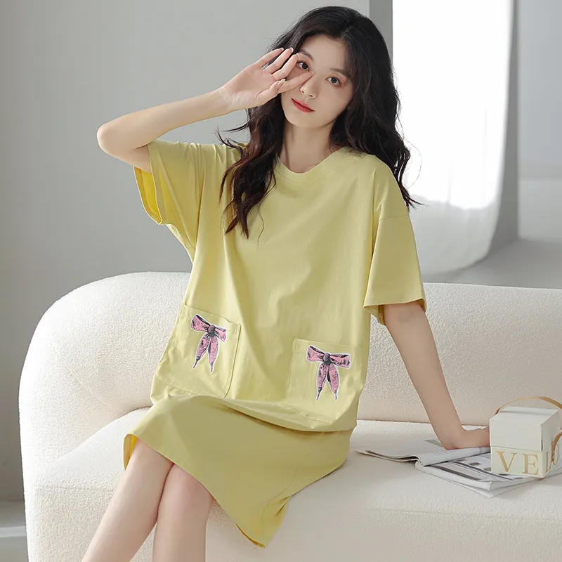 FENTENGCARE Nightgown Women's Green Yellow-3