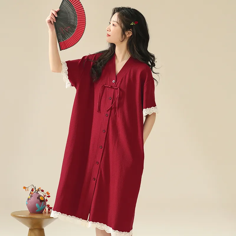 FENTENGCARE Nightgown Women's Red-5