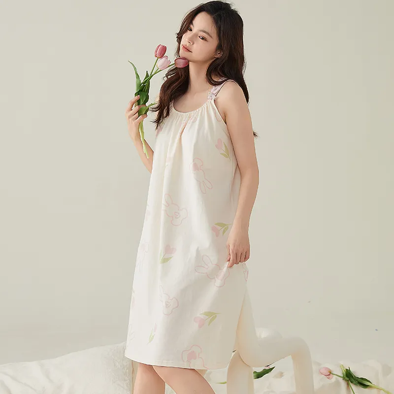 FENTENGCARE Nightgown Women's White-5