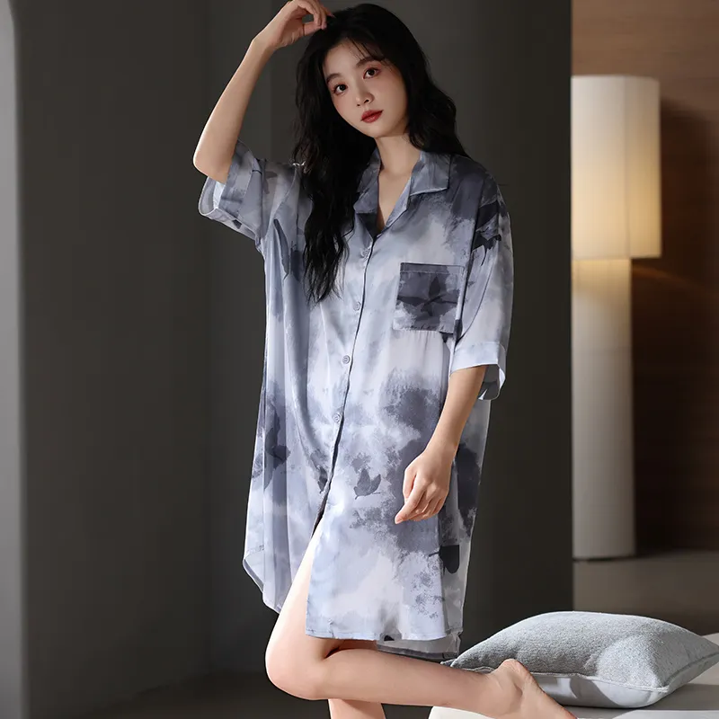 FENTENGCARE Nightgown Women's Navy Blue-2