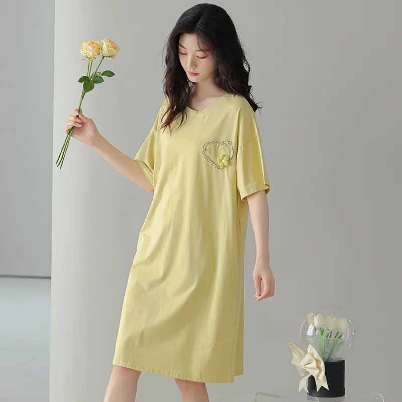 FENTENGCARE Nightgown Women's Green Yellow-1
