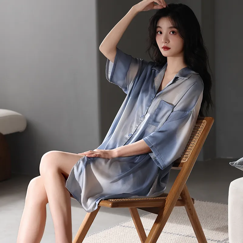 FENTENGCARE Nightgown Women's Navy Blue-6