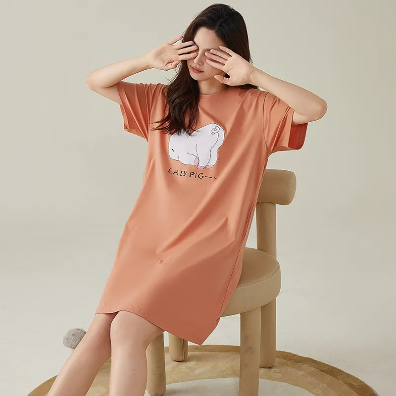 FENTENGCARE Nightgown Women's Orange Red-2