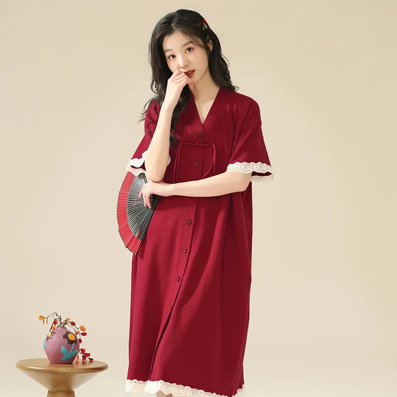 FENTENGCARE Nightgown Women's Red-2