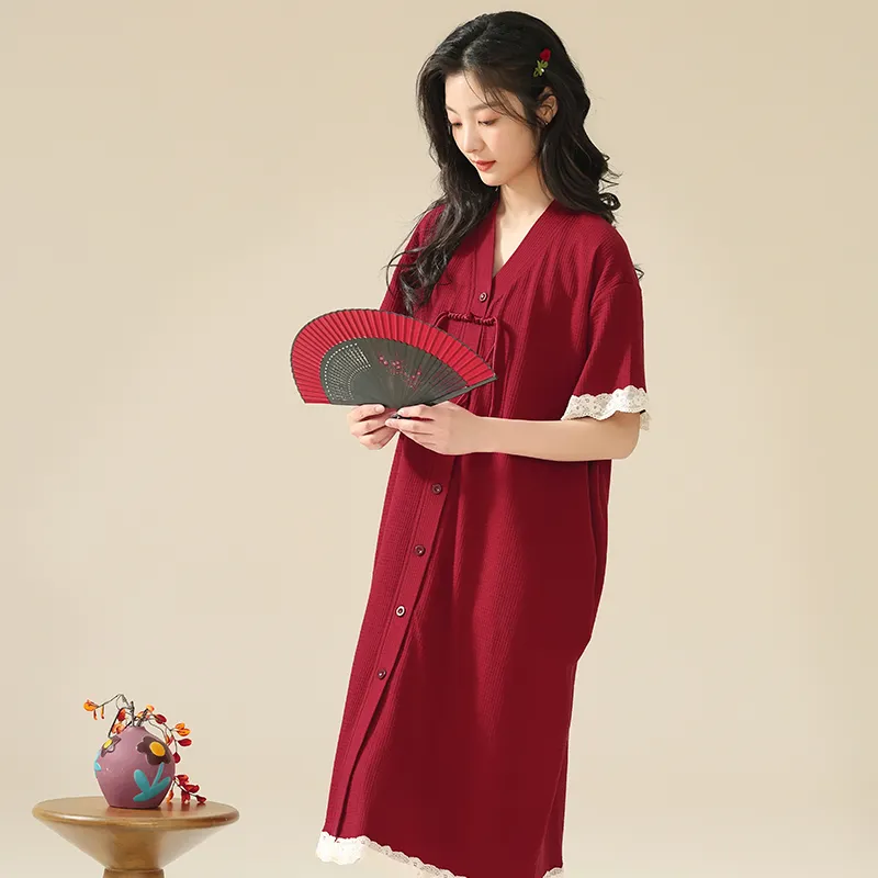 FENTENGCARE Nightgown Women's Red-4