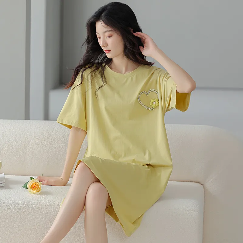 FENTENGCARE Nightgown Women's Green Yellow-5