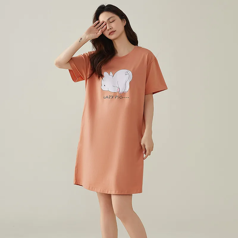 FENTENGCARE Nightgown Women's Orange Red-6