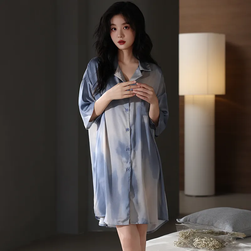 FENTENGCARE Nightgown Women's Navy Blue-2