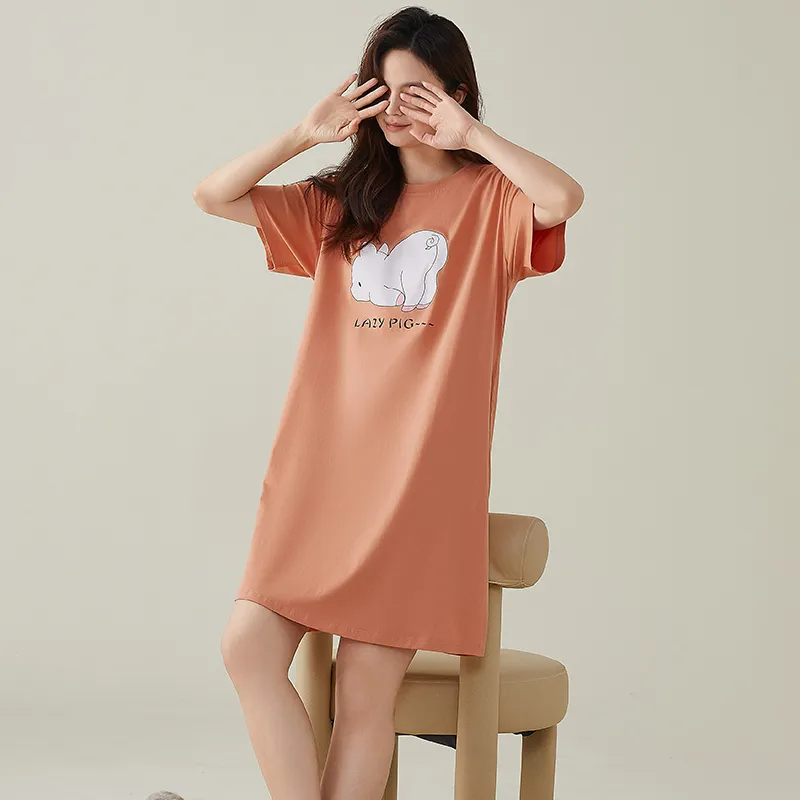 FENTENGCARE Nightgown Women's Orange Red-4
