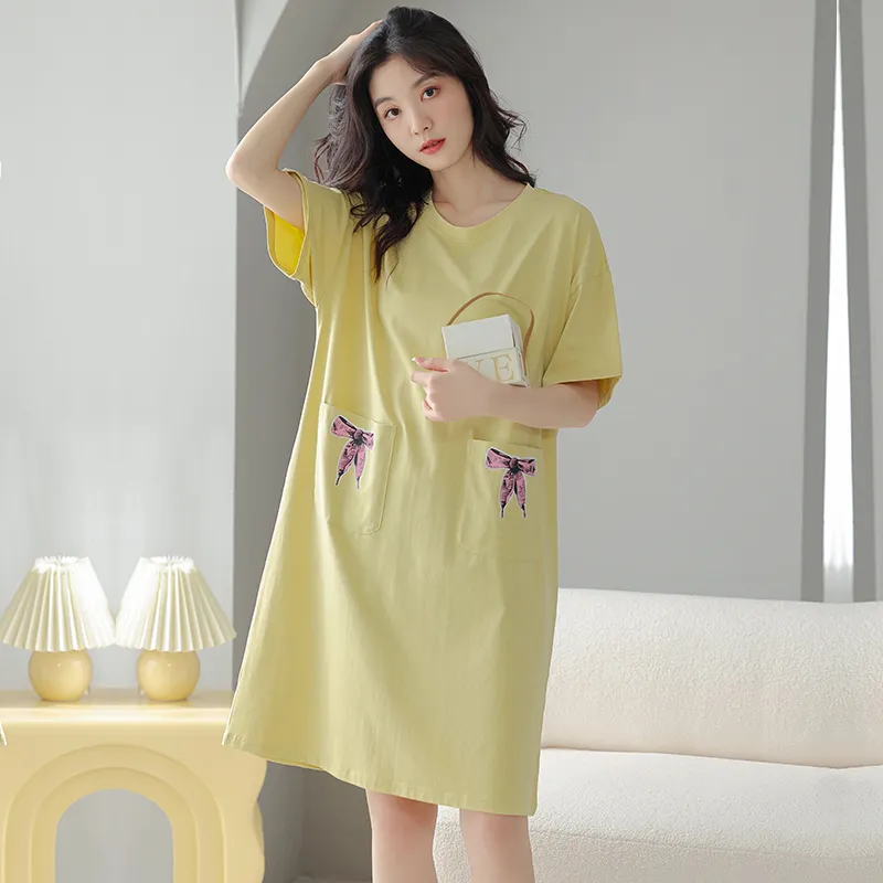 FENTENGCARE Nightgown Women's Green Yellow-2