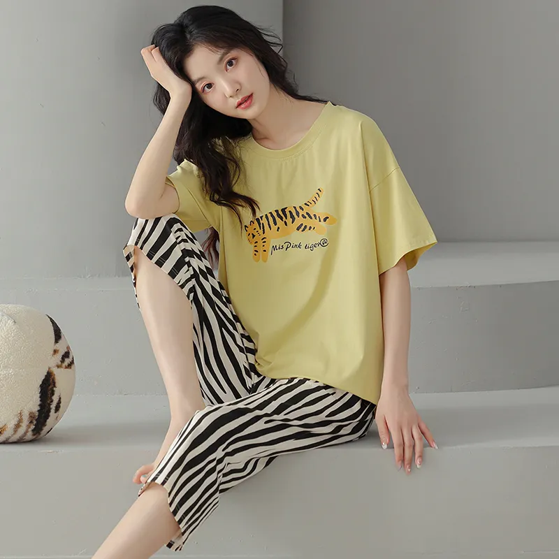 FENTENGCARE Pajama Set Women's Yellow Green-3