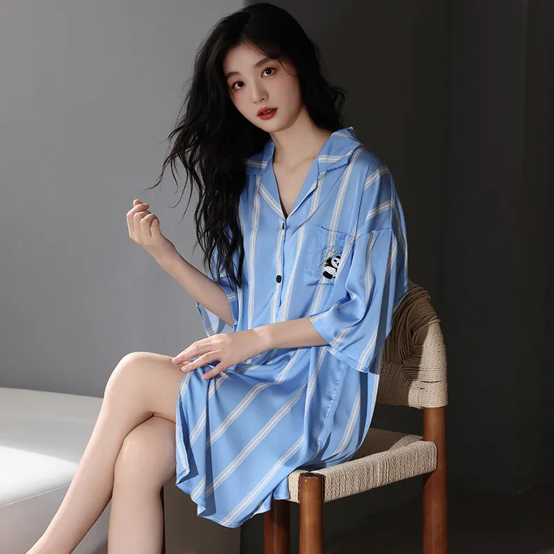 FENTENGCARE Nightgown Women's Blue-5