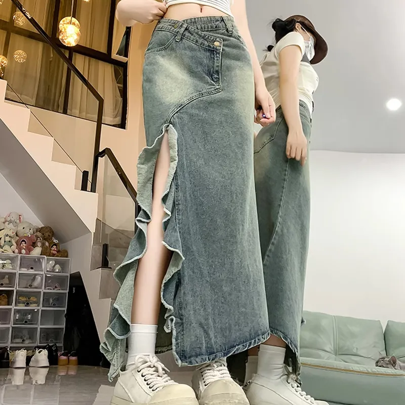 MIMOSA CHUR Denim Long Skirt Women's Blue-2