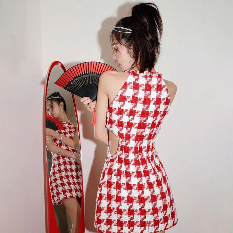 MIMOSA CHUR Slip Dress Women's Red Plaid-1