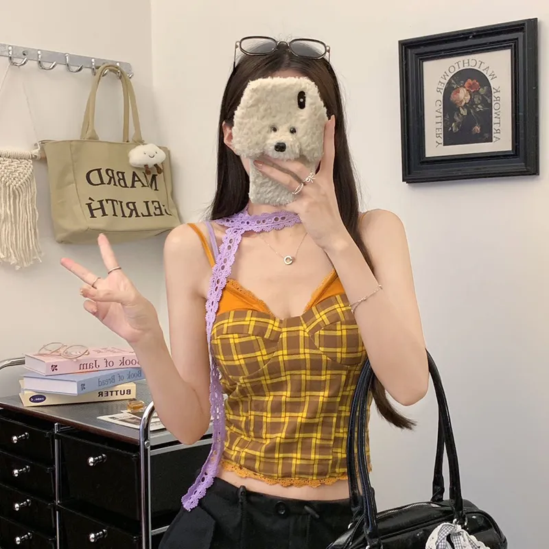 MIMOSA CHUR Camisoles Women's Yellow Plaid-3