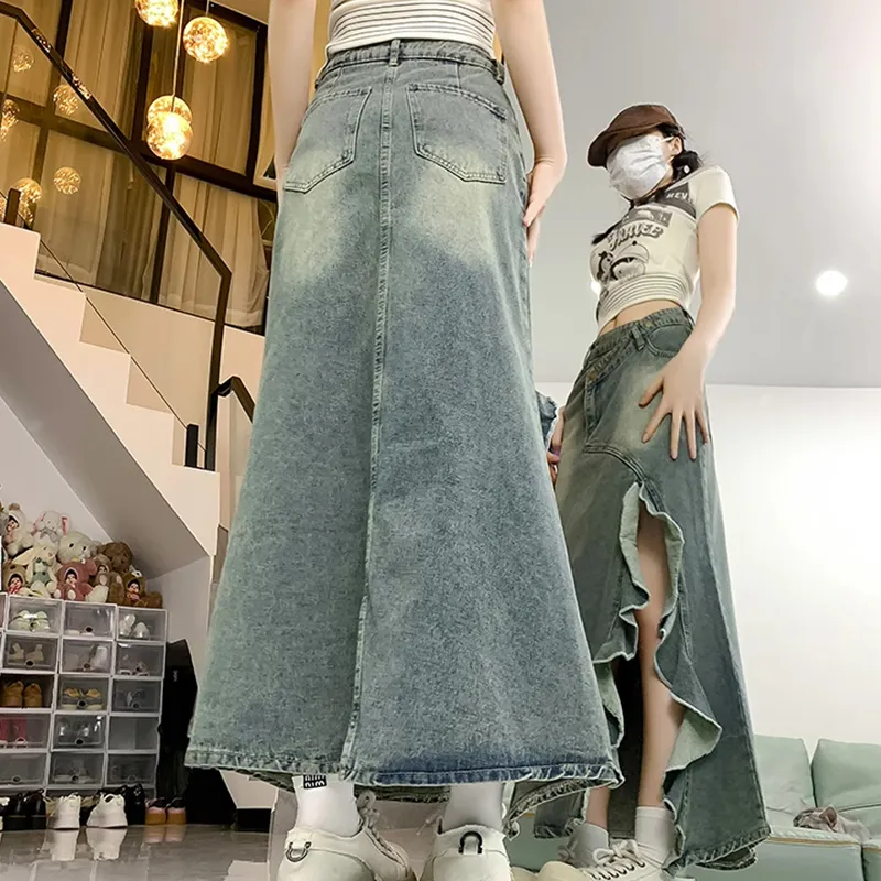 MIMOSA CHUR Denim Long Skirt Women's Blue-1