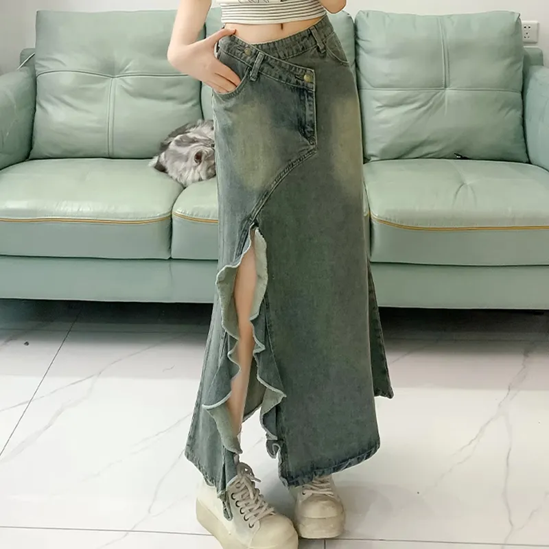 MIMOSA CHUR Denim Long Skirt Women's Blue-3