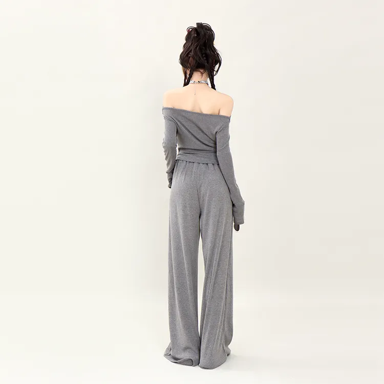MIMOSA CHUR Knitted Fabric Long-Sleeved Loose Fit Top Comfortable Soft Pants Set Women's-5