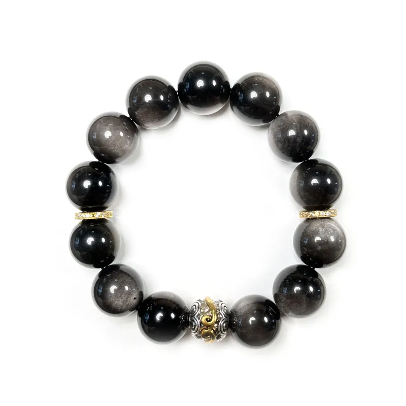 GLMD Natural Obsidian Rich Overnight Beaded Bracelet Unisex-1
