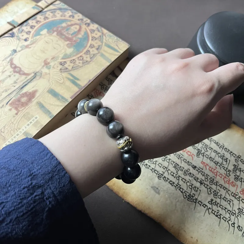 GLMD Natural Obsidian Rich Overnight Beaded Bracelet Unisex-2