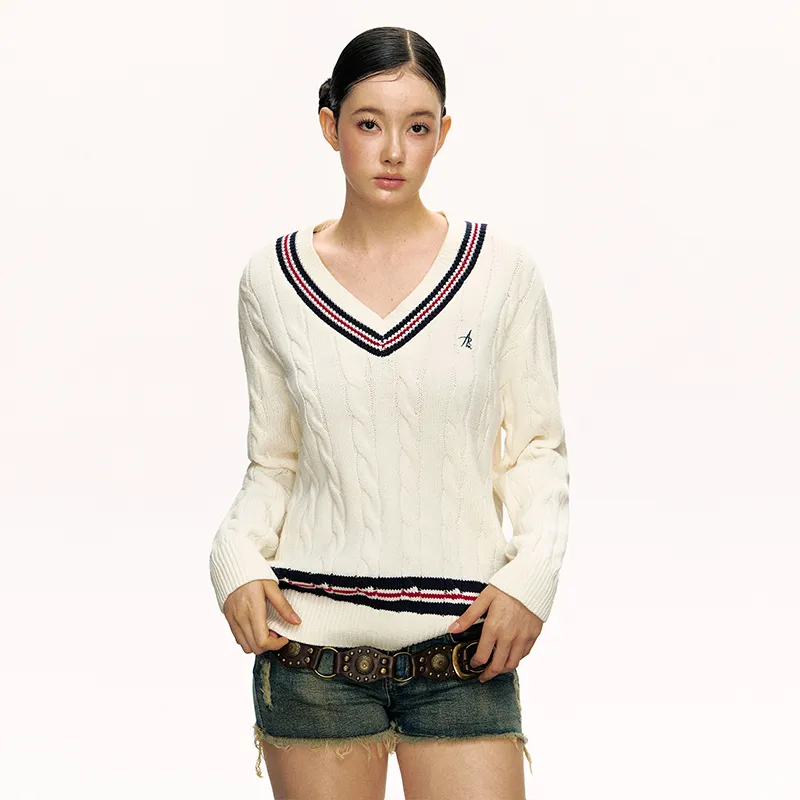 Ariseism Thickened V Neck Loose Fit Long Sleeved Knitted Fabric Sweater Fall And Winter Top Women's-2