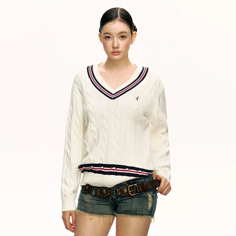 Ariseism Thickened V Neck Loose Fit Long Sleeved Knitted Fabric Sweater Fall And Winter Top Women's-4